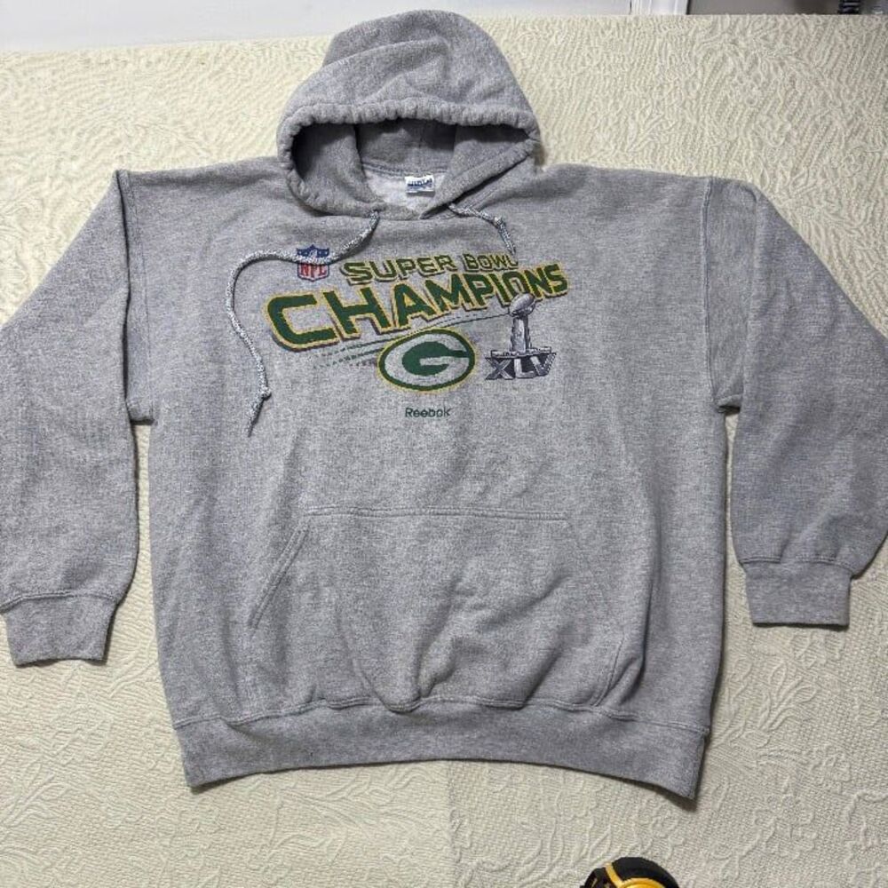 Vintage Reebok Green Bay Packers Super Bowl XLV Champions Hoodie Size XL